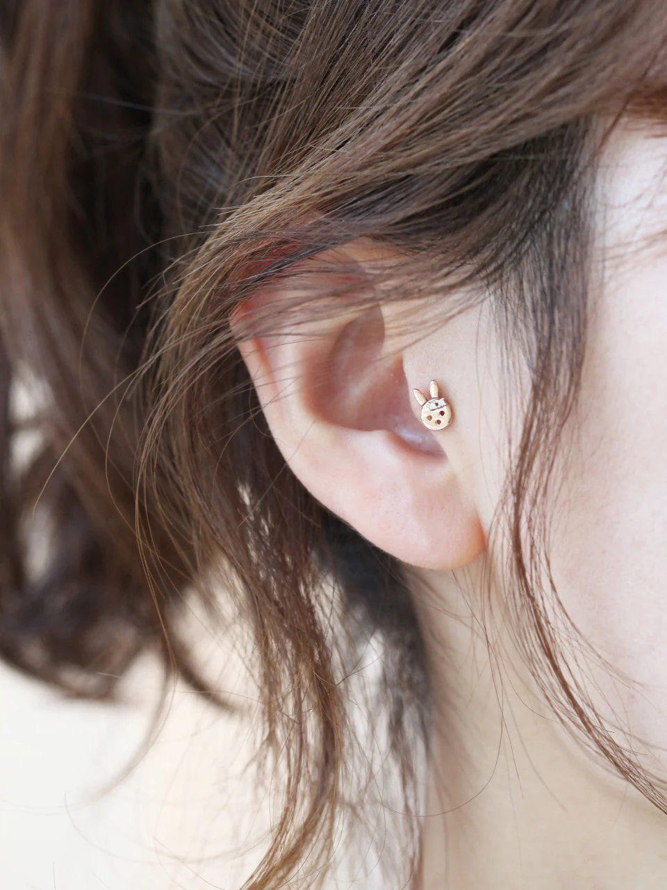 14K Gold Rabbit Cubic Cartilage Earring 18G16G - Image 6