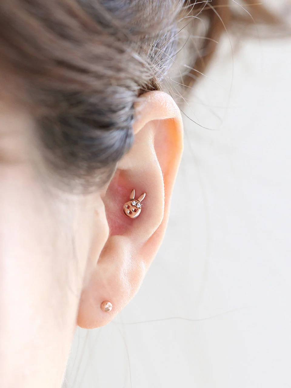 14K Gold Rabbit Cubic Cartilage Earring 18G16G - Image 8