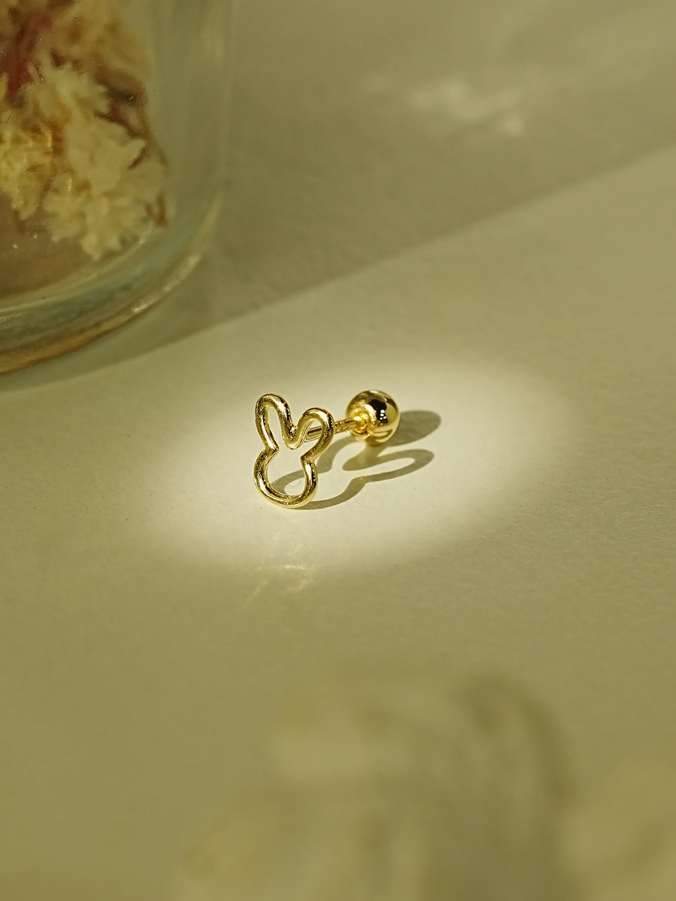 14K Gold Rabbit Line Cartilage Earring 20G - Image 3