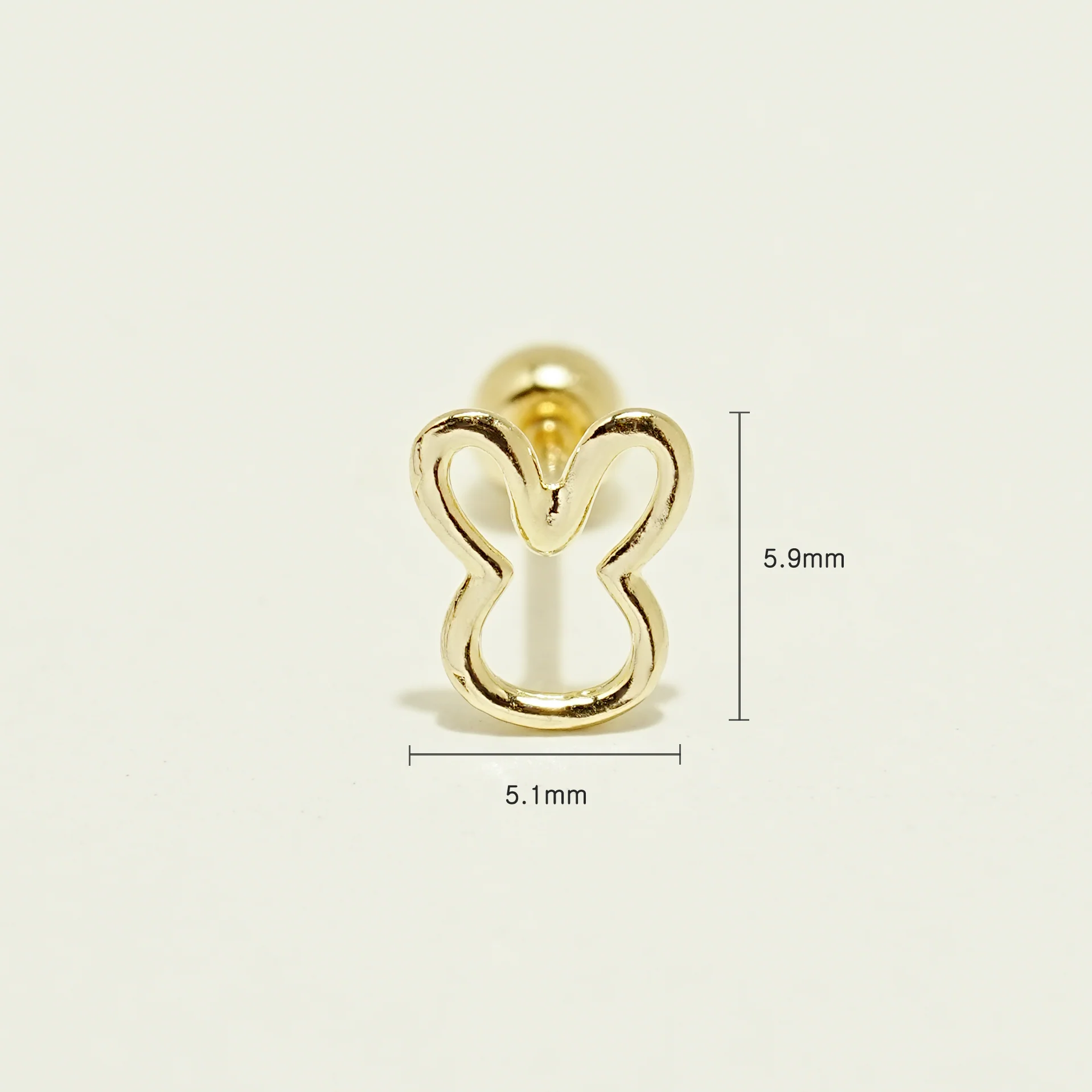 14K Gold Rabbit Line Cartilage Earring 20G - Image 7