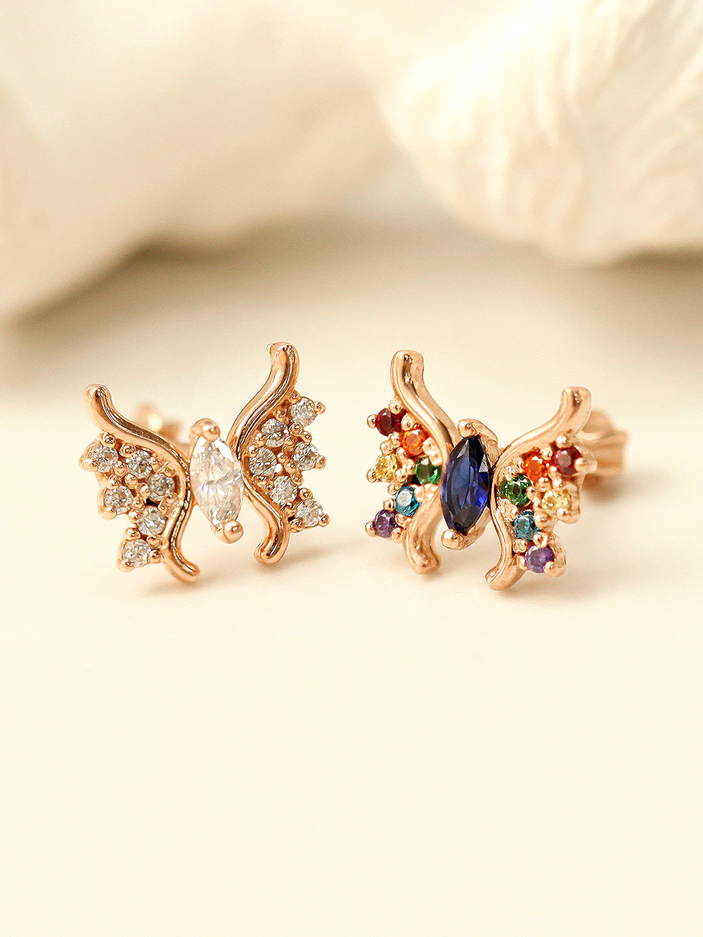 14K Gold Rainbow Butterfly Cartilage Earring 18G16G