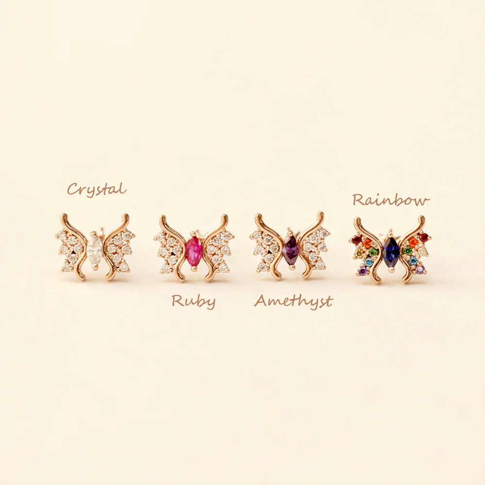 14K Gold Rainbow Butterfly Cartilage Earring 18G16G - Image 10
