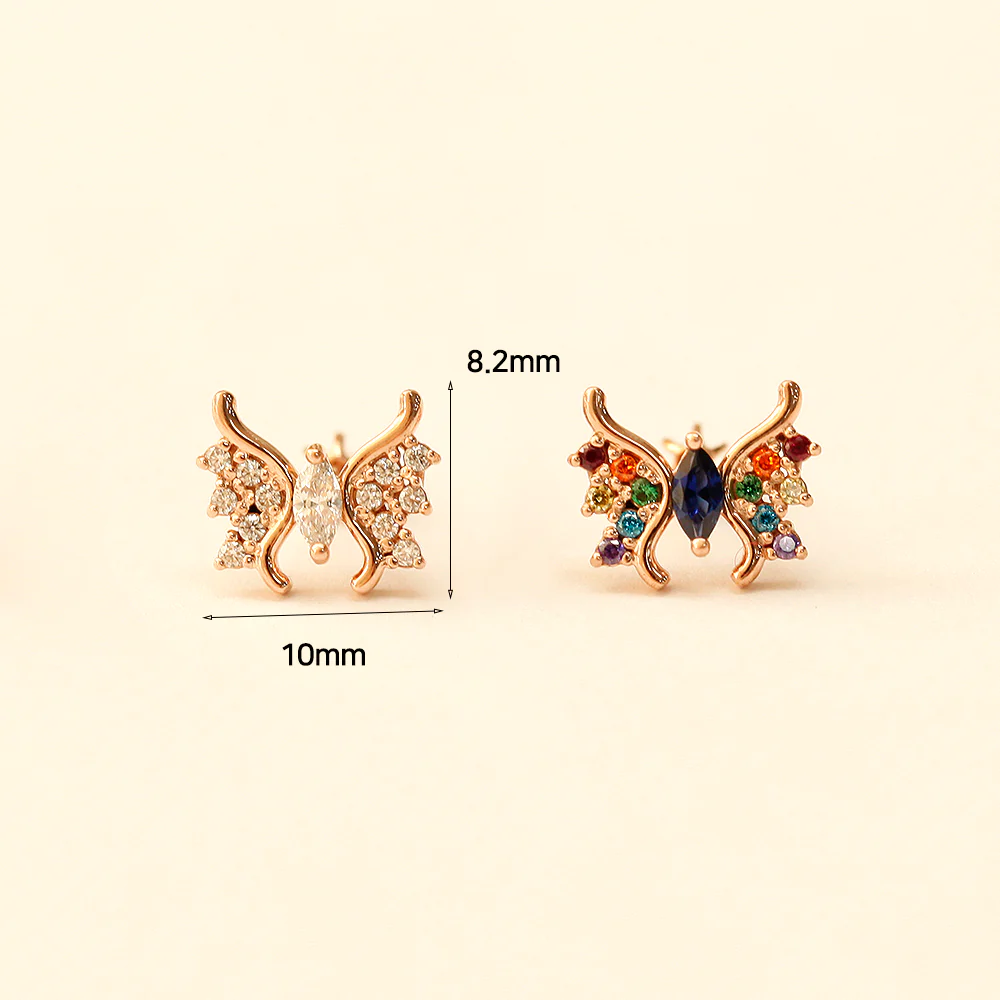 14K Gold Rainbow Butterfly Cartilage Earring 18G16G - Image 13