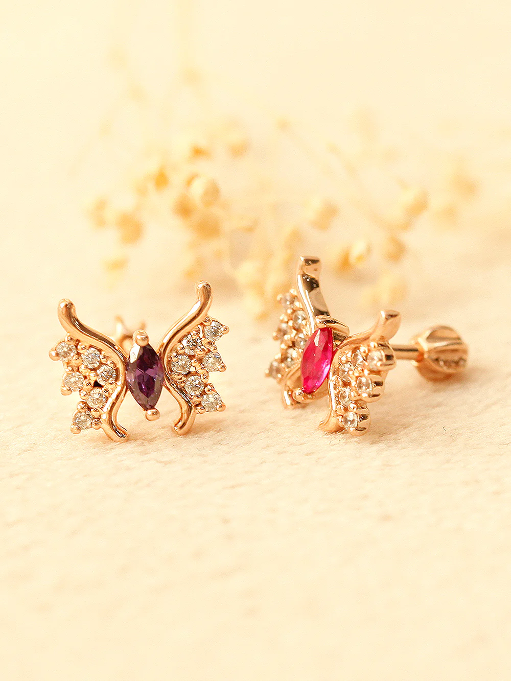 14K Gold Rainbow Butterfly Cartilage Earring 18G16G - Image 3