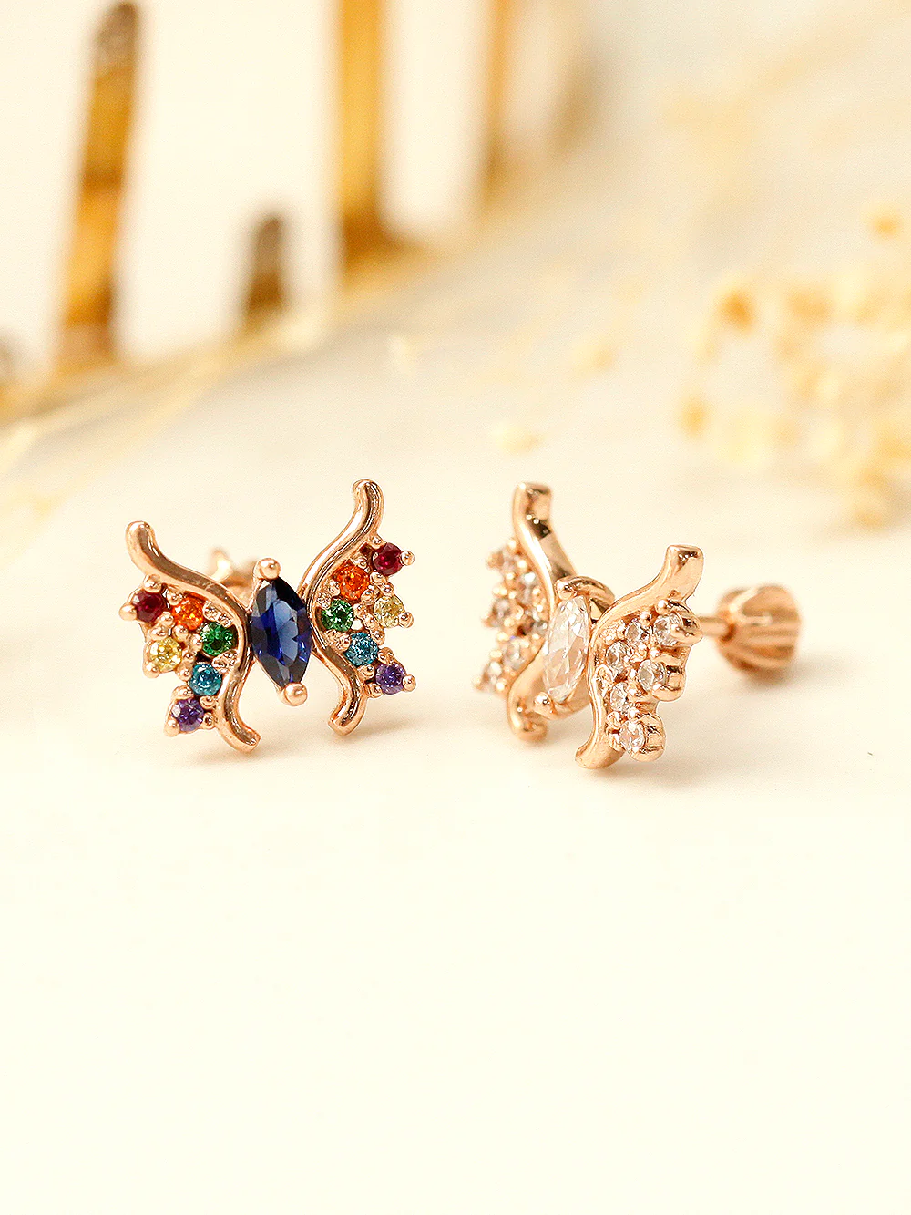 14K Gold Rainbow Butterfly Cartilage Earring 18G16G - Image 5