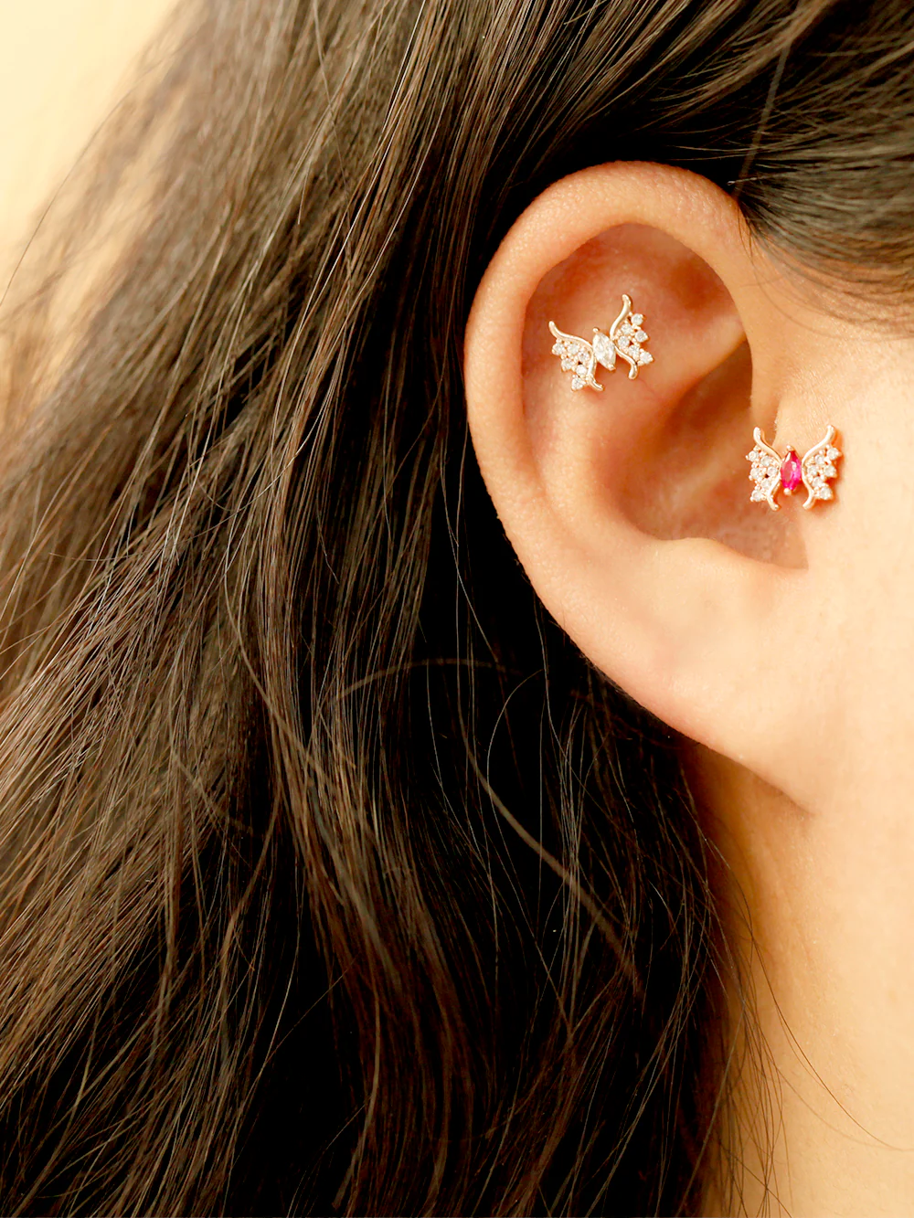 14K Gold Rainbow Butterfly Cartilage Earring 18G16G - Image 6