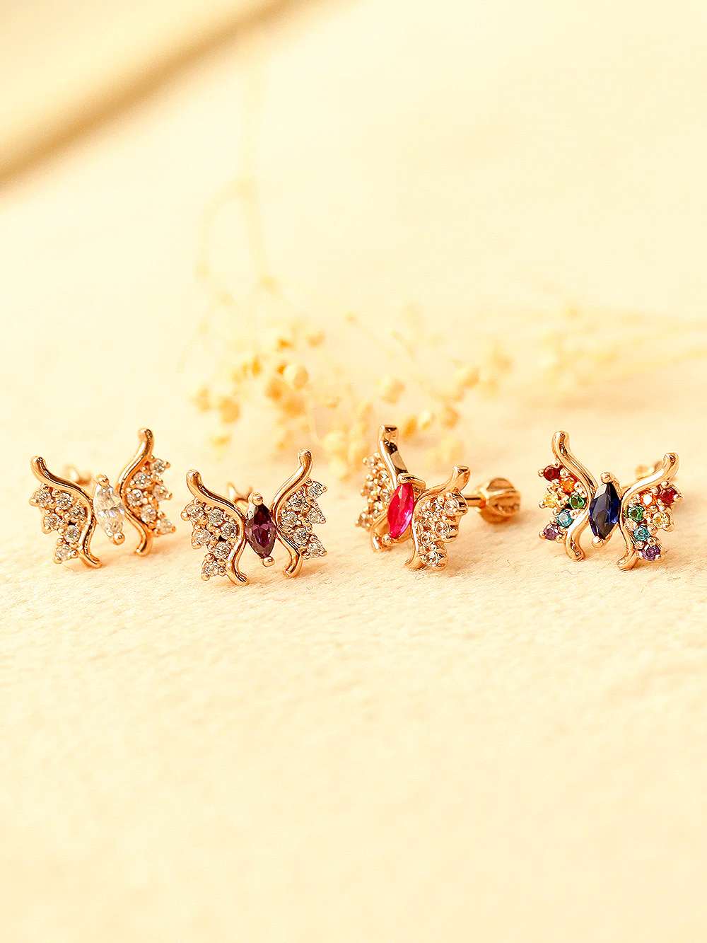 14K Gold Rainbow Butterfly Cartilage Earring 18G16G - Image 8