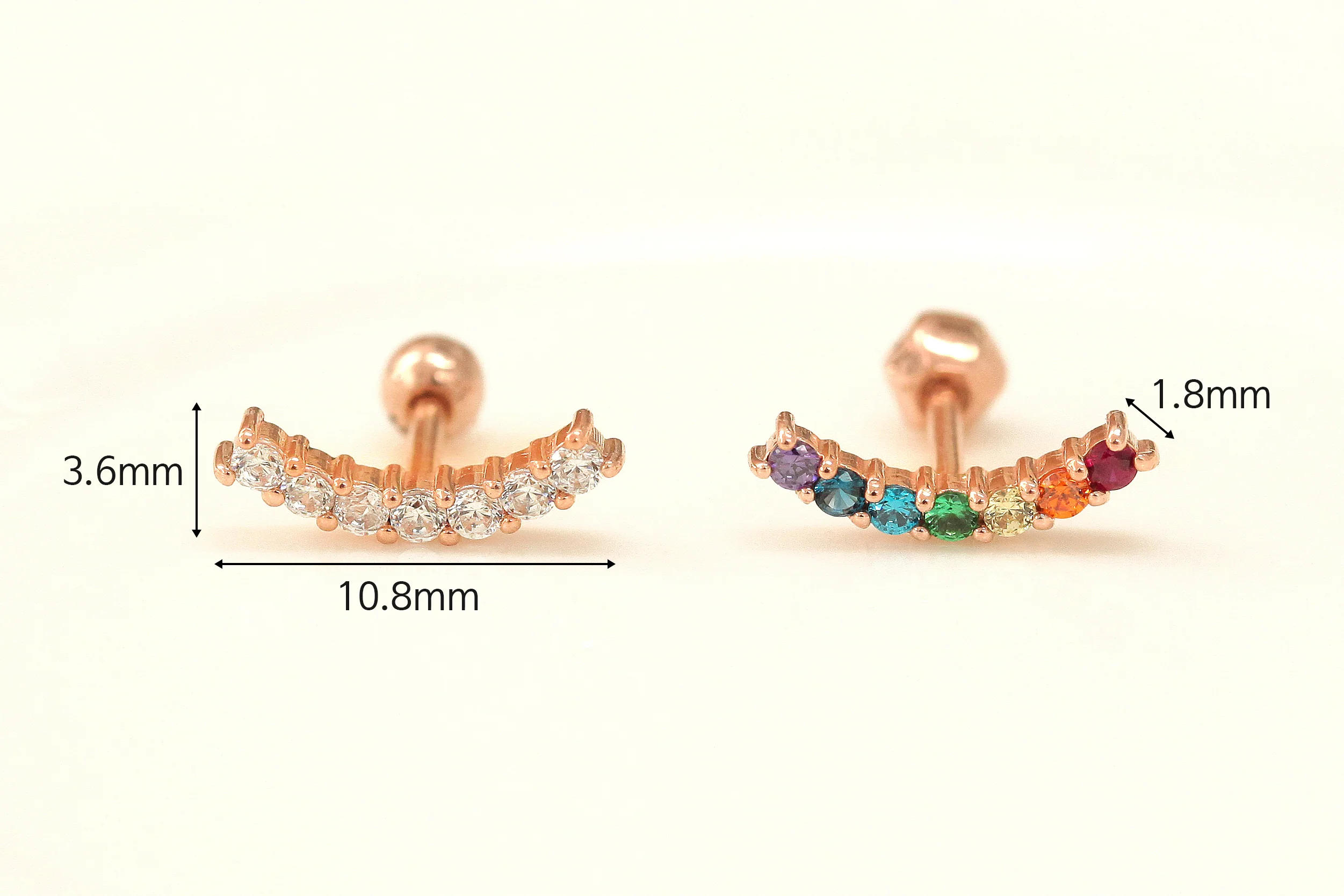 14K Gold Rainbow Cartilage Earring 18G16G - Image 10