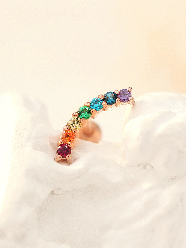 14K Gold Rainbow Cartilage Earring 18G16G - Image 3