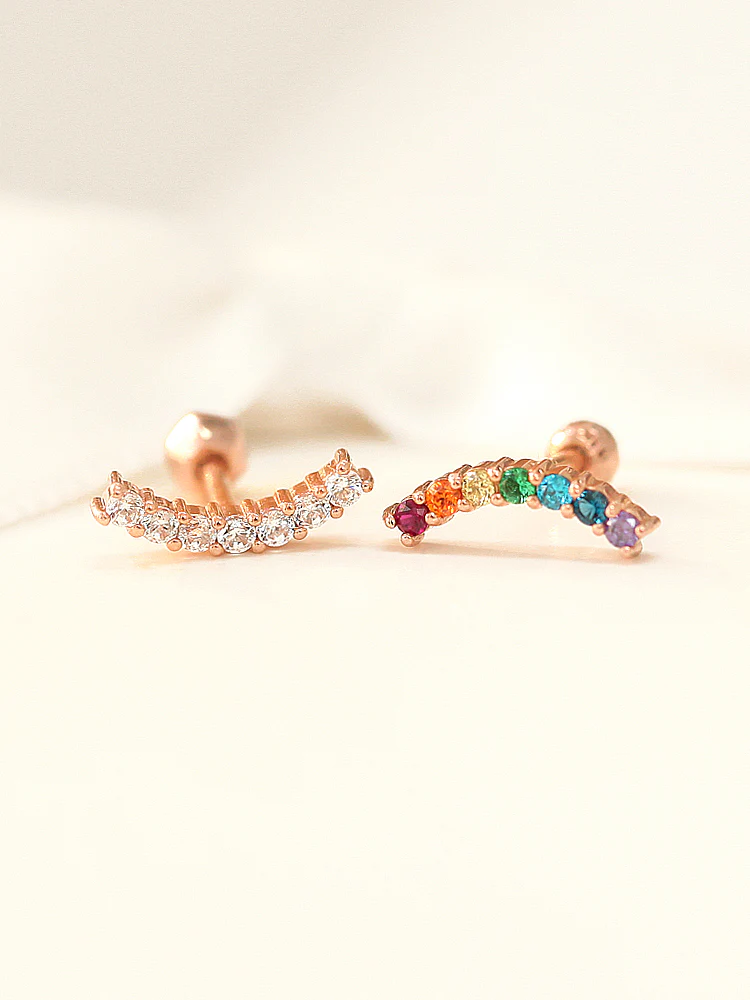 14K Gold Rainbow Cartilage Earring 18G16G - Image 4