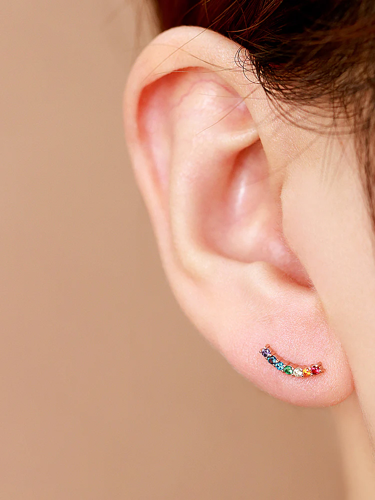 14K Gold Rainbow Cartilage Earring 18G16G - Image 7