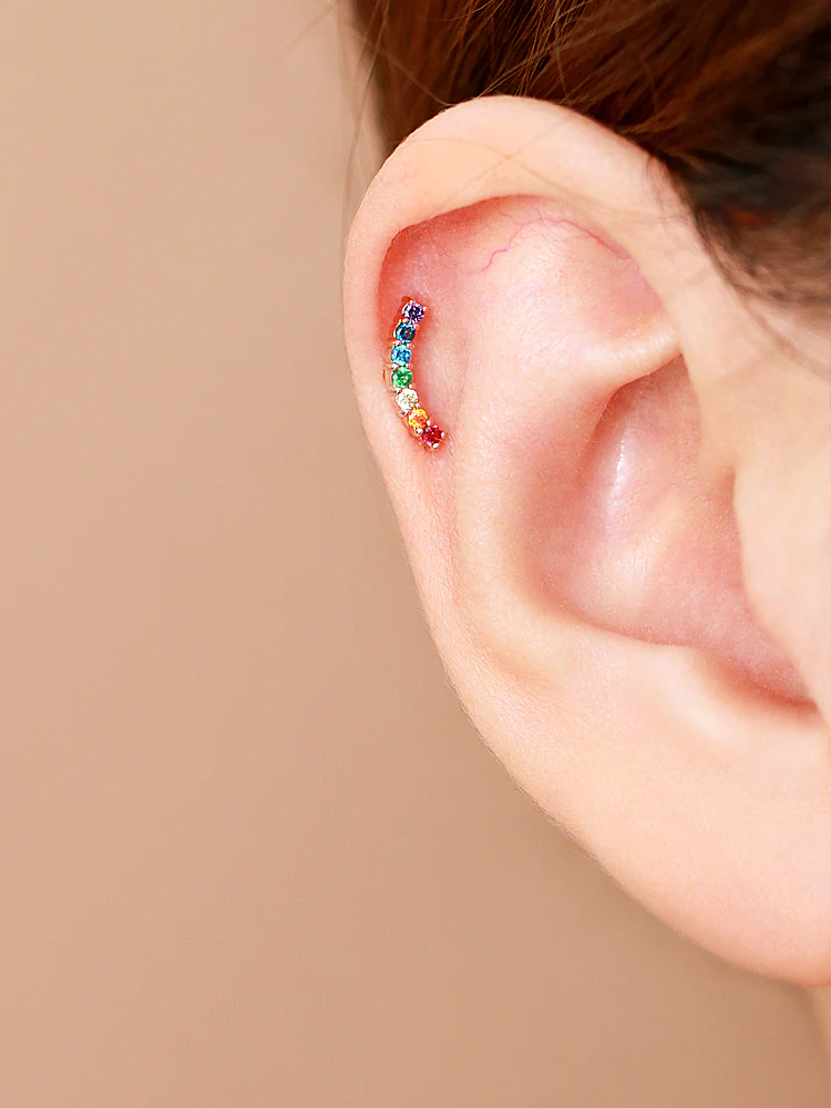 14K Gold Rainbow Cartilage Earring 18G16G - Image 9