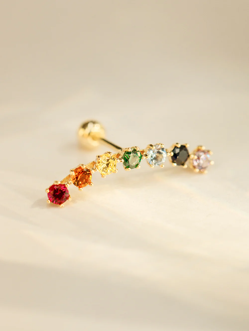14K Gold Rainbow CZ curve Cartilage Earring 20G18G16G - Image 5