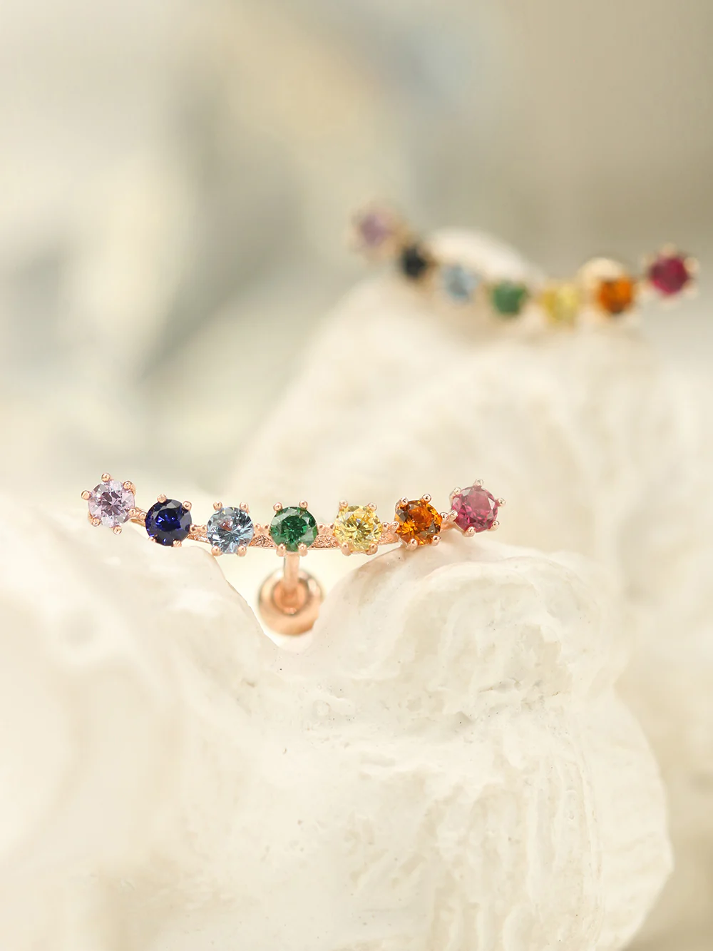 14K Gold Rainbow CZ curve Cartilage Earring 20G18G16G - Image 7