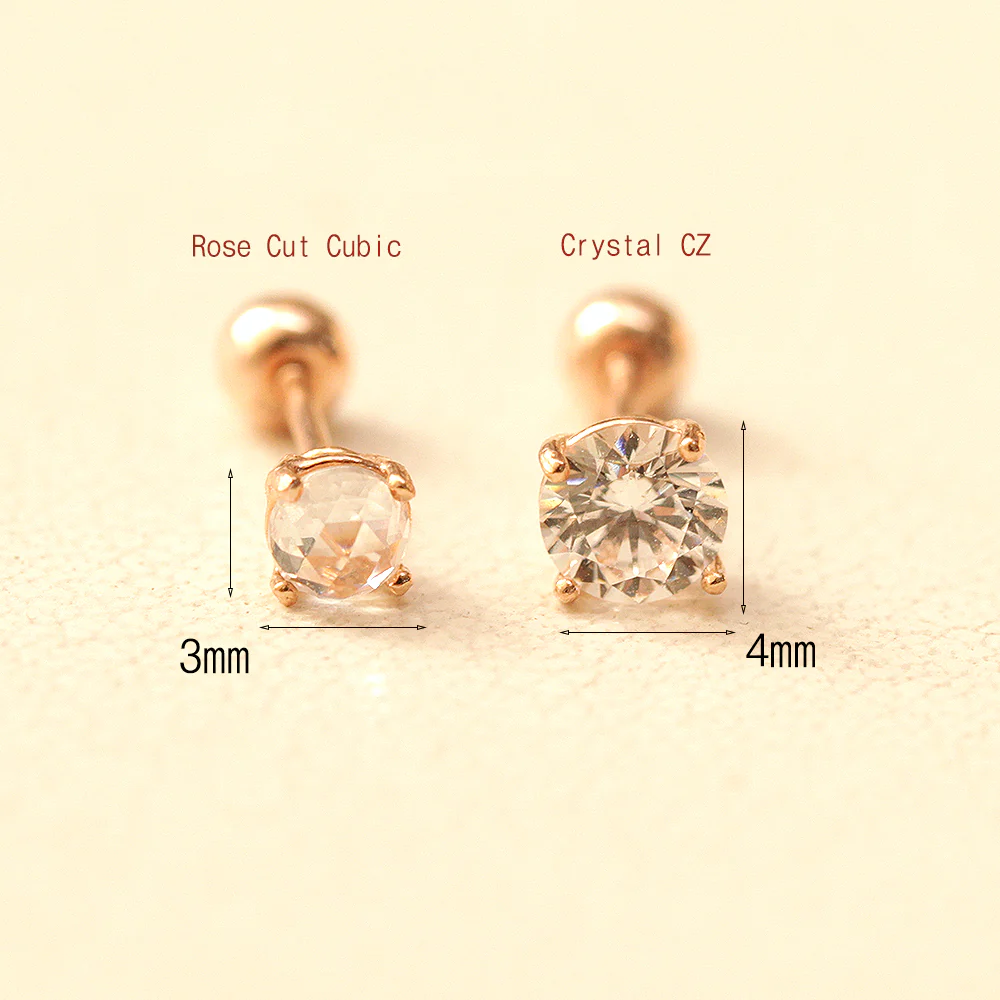 14K Gold Rainbow Rose-Cut Cubic Cartilage Earring 20G18G16G - Image 11