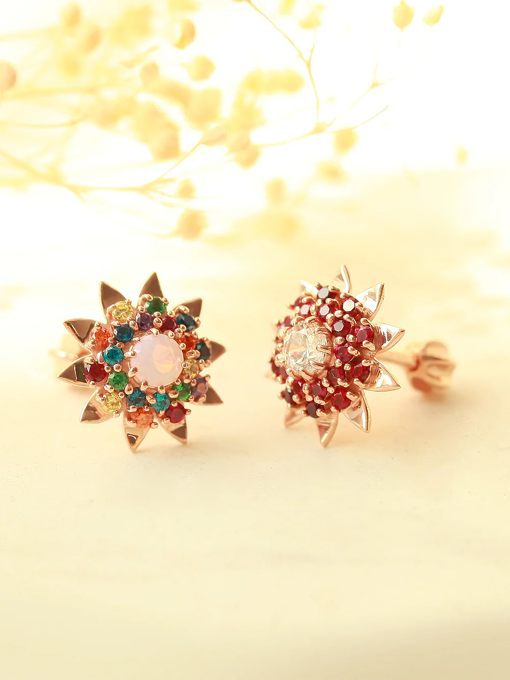 14K Gold Rainbow Sunflower Cartilage Earring 18G16G