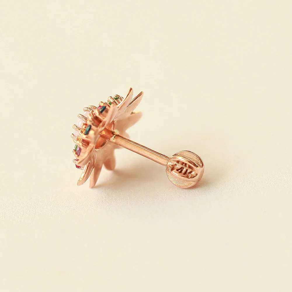 14K Gold Rainbow Sunflower Cartilage Earring 18G16G - Image 10