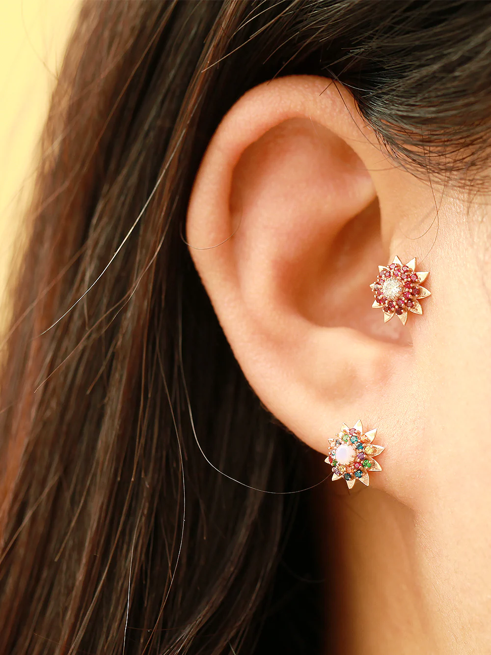 14K Gold Rainbow Sunflower Cartilage Earring 18G16G - Image 6