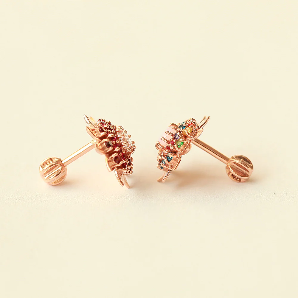 14K Gold Rainbow Sunflower Cartilage Earring 18G16G - Image 9