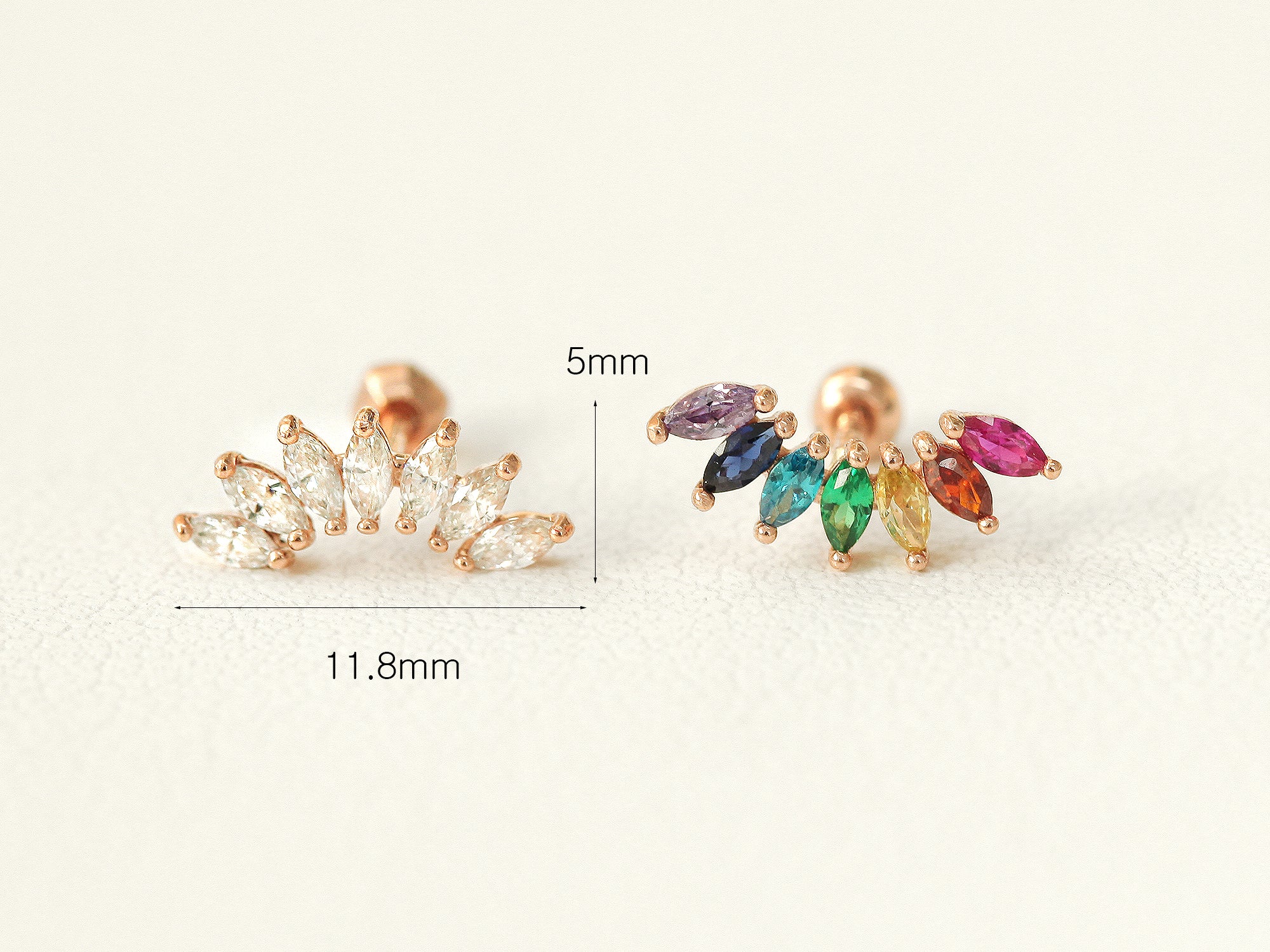 14K Gold Rainbow Tiara Cartilage Earring 18G16G - Image 11