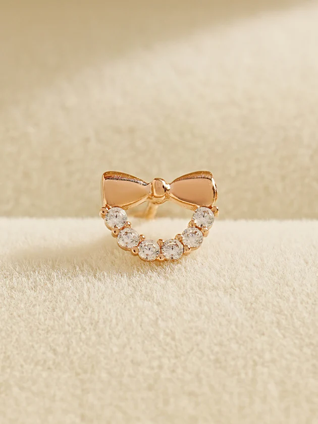 14K Gold Ribbon Half Sphere Cartilage Earring 20G - Image 3