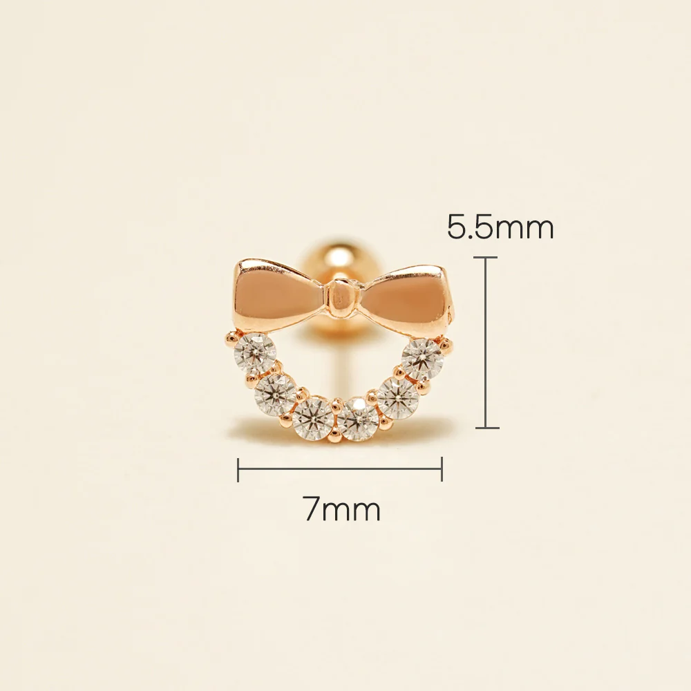 14K Gold Ribbon Half Sphere Cartilage Earring 20G - Image 6