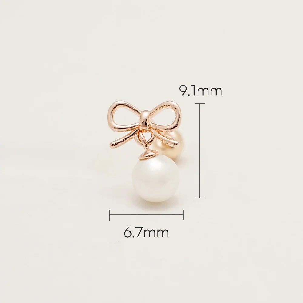 14K Gold Ribbon Pearl Drop Cartilage Earring 20G - Image 7