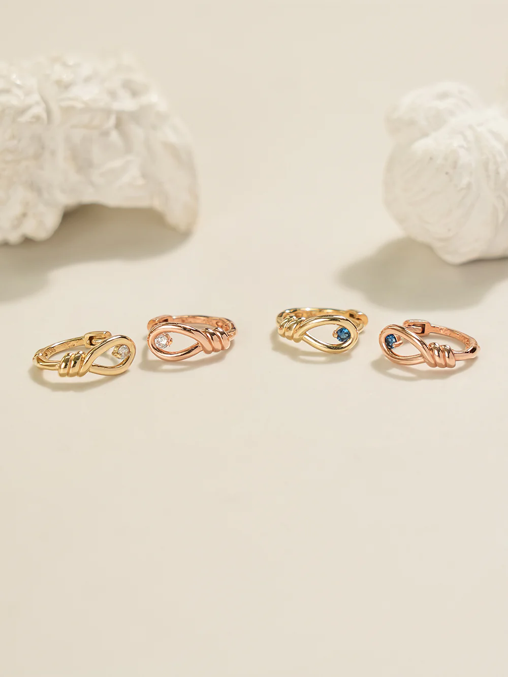 14K Gold Rope Cubic Cartilage Hoop Earring - Image 2