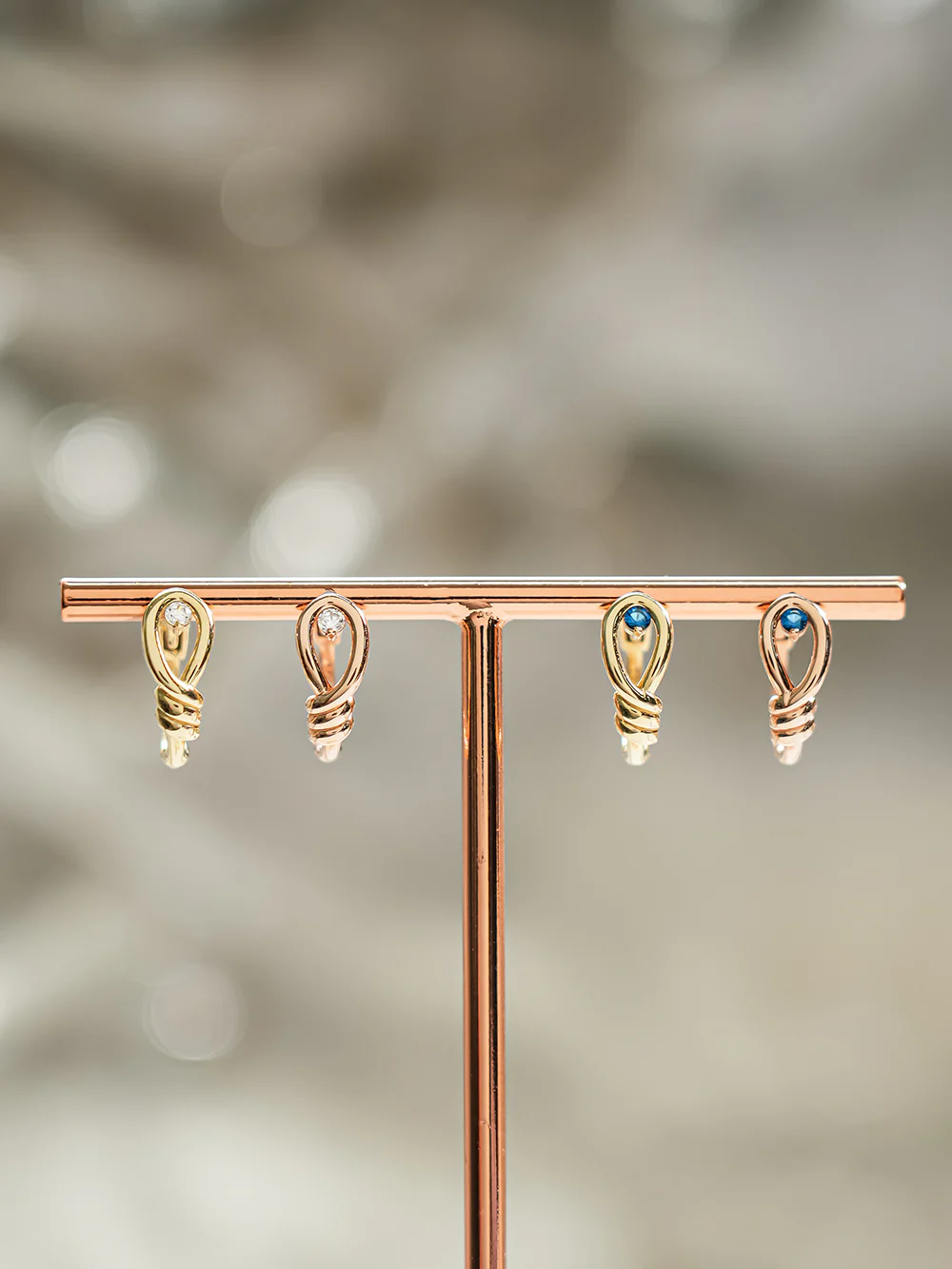 14K Gold Rope Cubic Cartilage Hoop Earring - Image 6