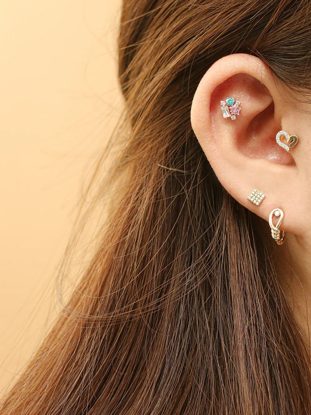 14K Gold Rope Cubic Cartilage Hoop Earring - Image 7