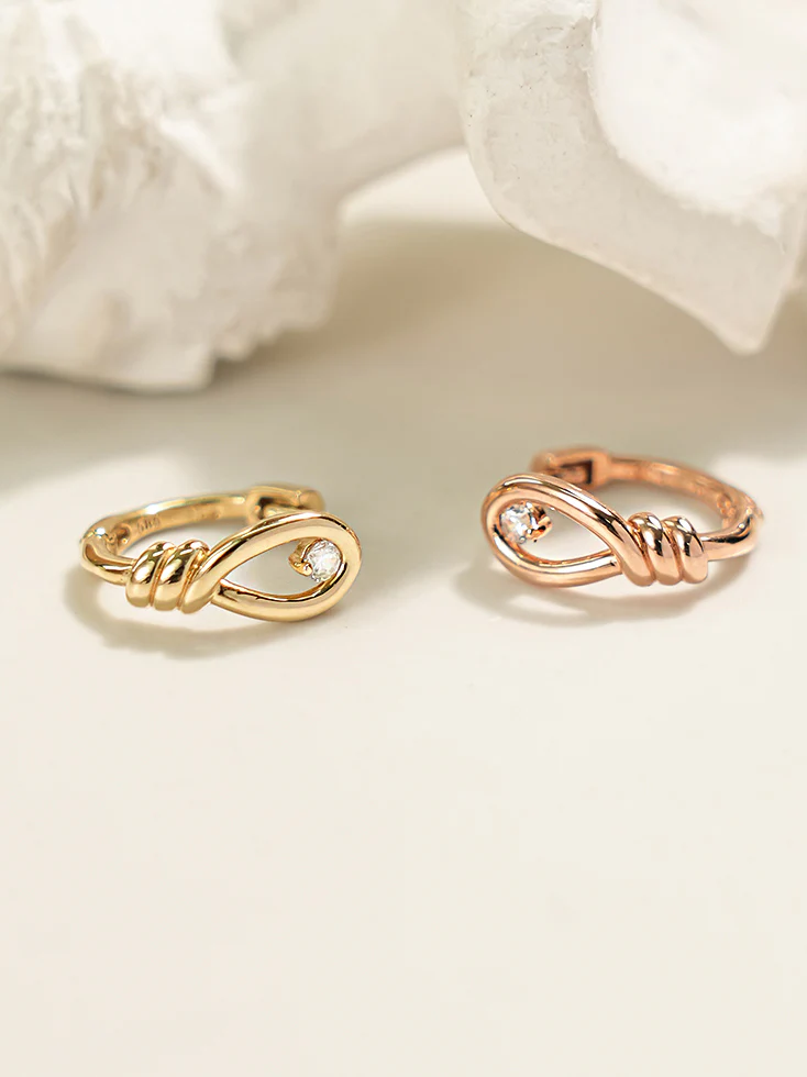 14K Gold Rope Cubic Cartilage Hoop Earring - Image 9