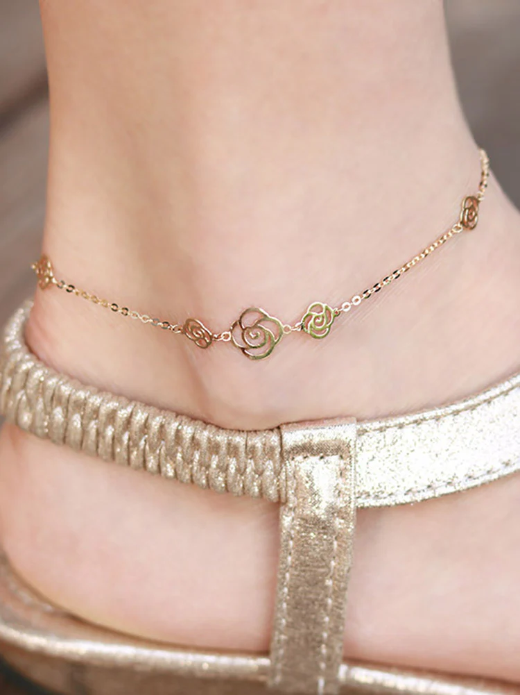 14K Gold Rose Anklet - Image 10