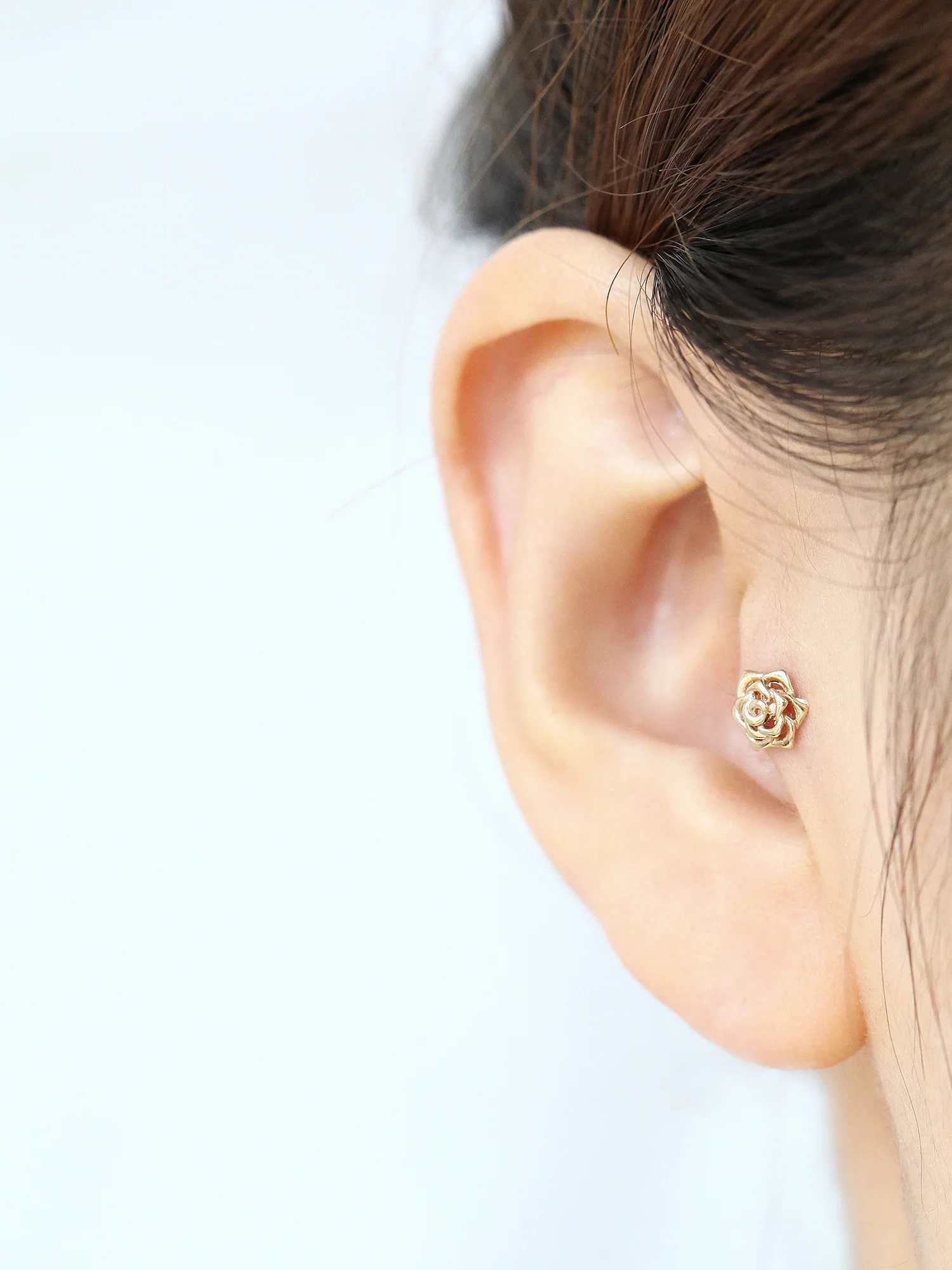 14K Gold Rose Cartilage Earring 18G16G - Image 8