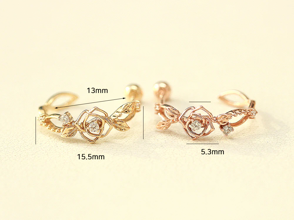 14K Gold Rose Cubic Ring Cartilage Earring 20G18G16G - Image 10