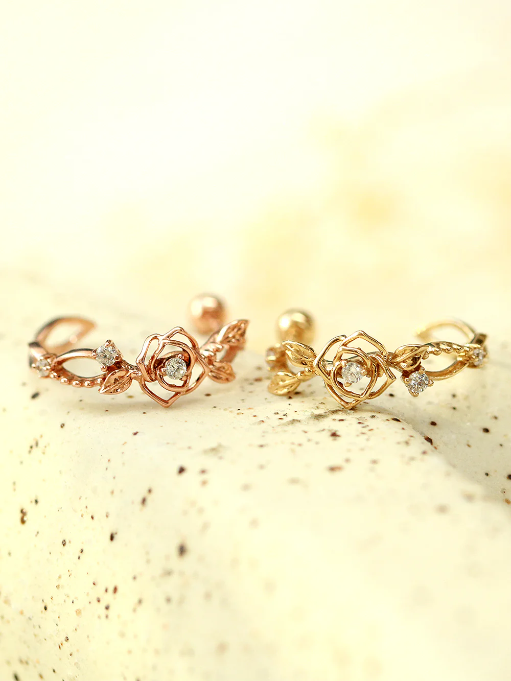 14K Gold Rose Cubic Ring Cartilage Earring 20G18G16G - Image 5