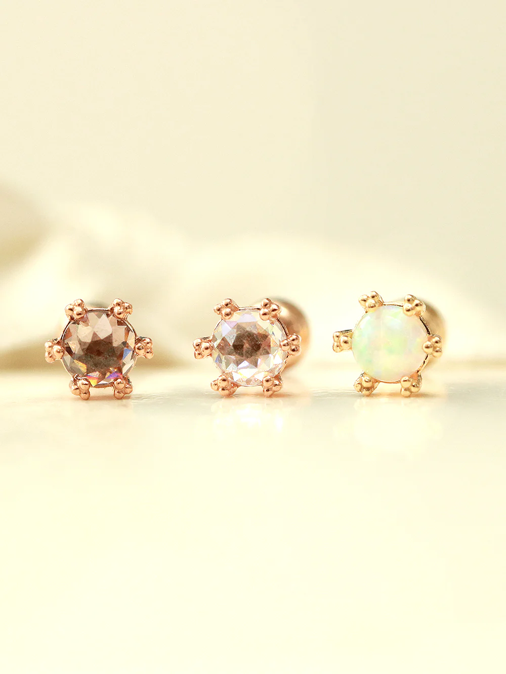 14K Gold 6 Prong Rose Cut Cubic Cartilage Earring 20G18G - Image 13