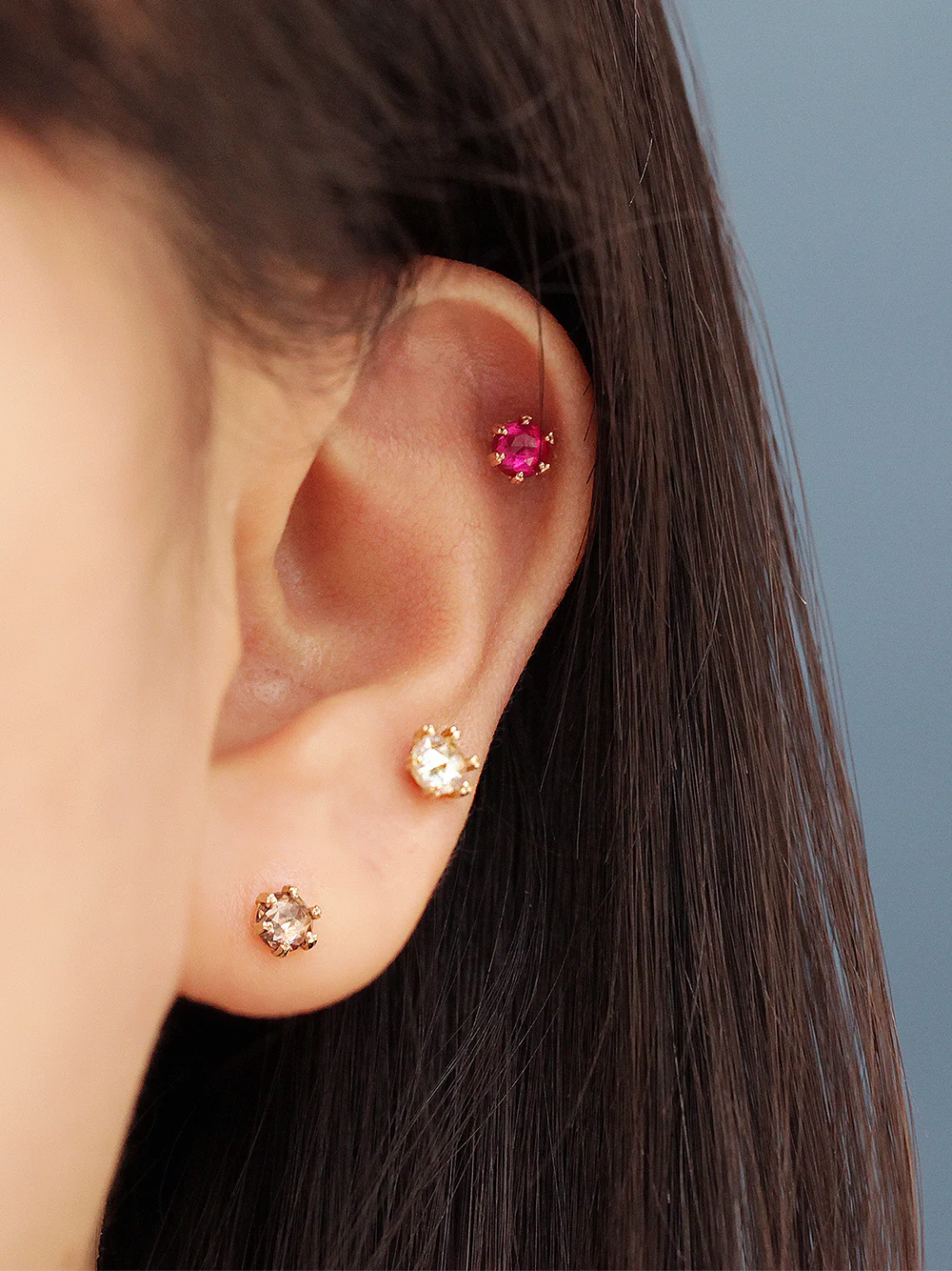 14K Gold 6 Prong Rose Cut Cubic Cartilage Earring 20G18G - Image 3