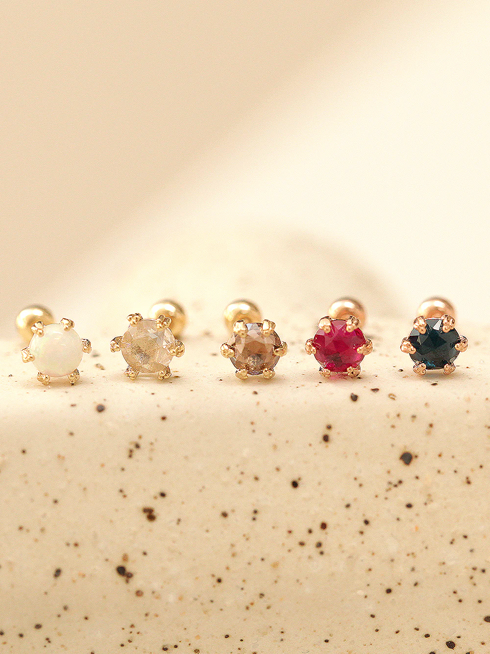 14K Gold 6 Prong Rose Cut Cubic Cartilage Earring 20G18G - Image 4