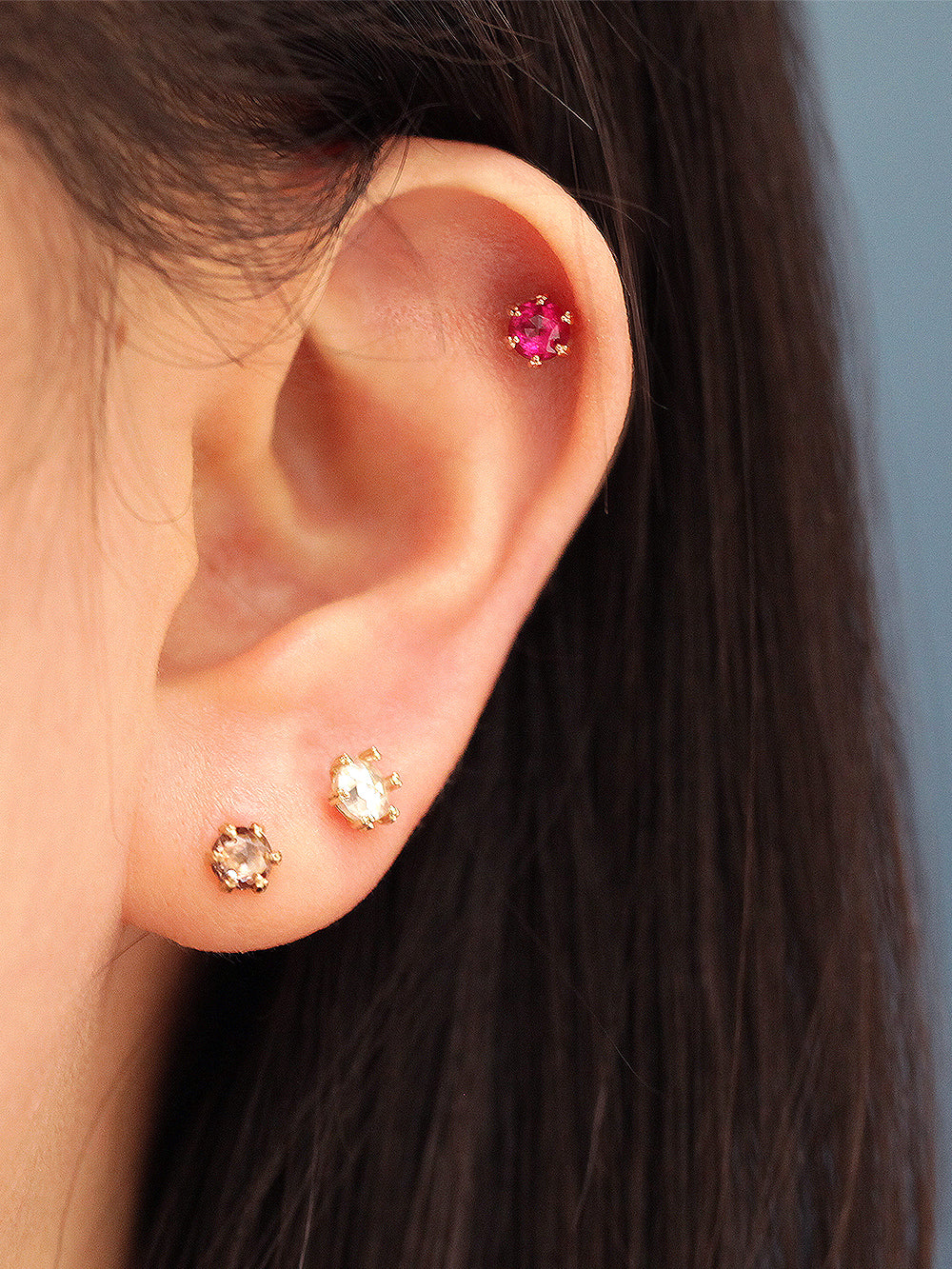 14K Gold 6 Prong Rose Cut Cubic Cartilage Earring 20G18G - Image 5