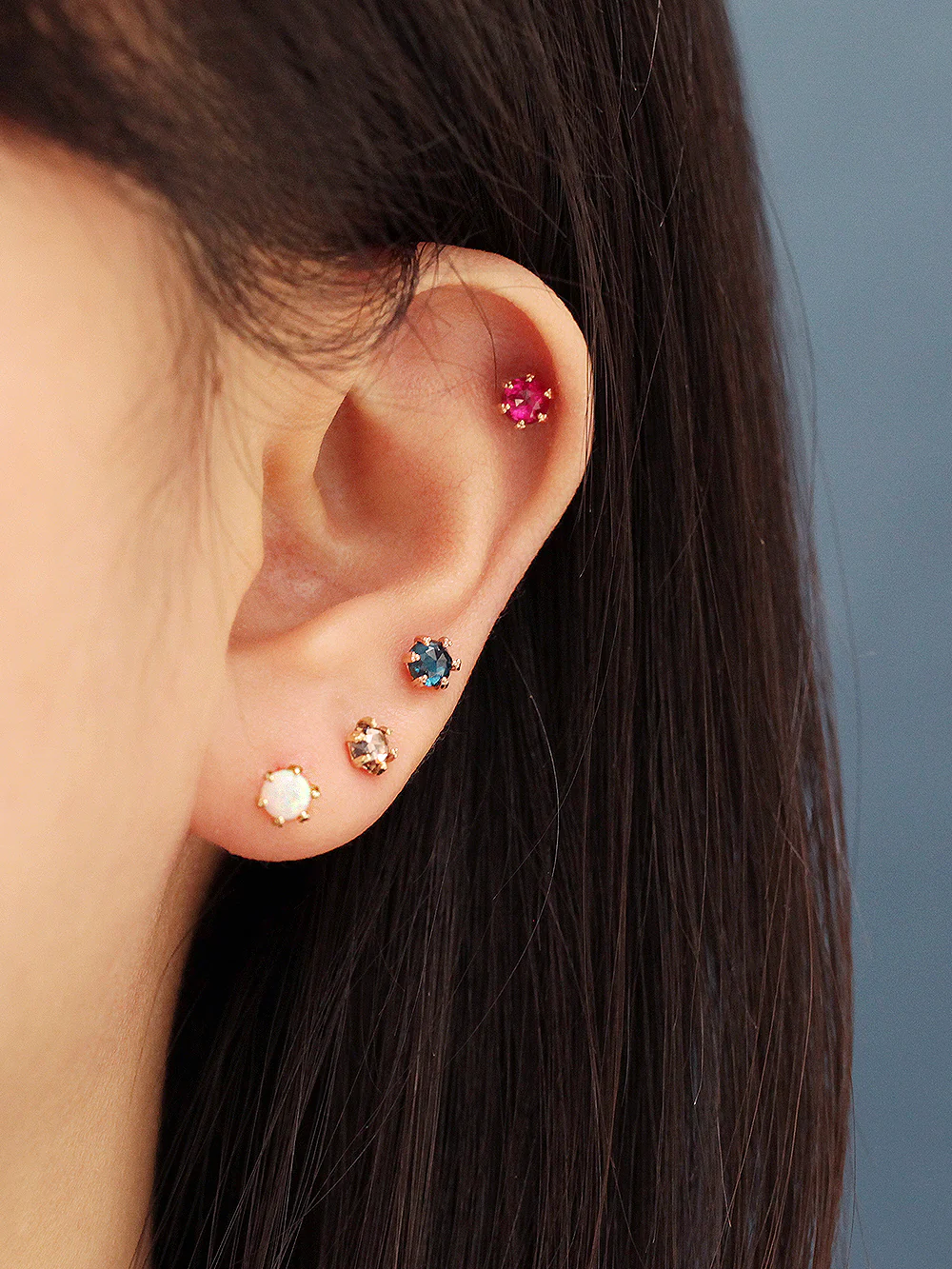 14K Gold 6 Prong Rose Cut Cubic Cartilage Earring 20G18G - Image 9