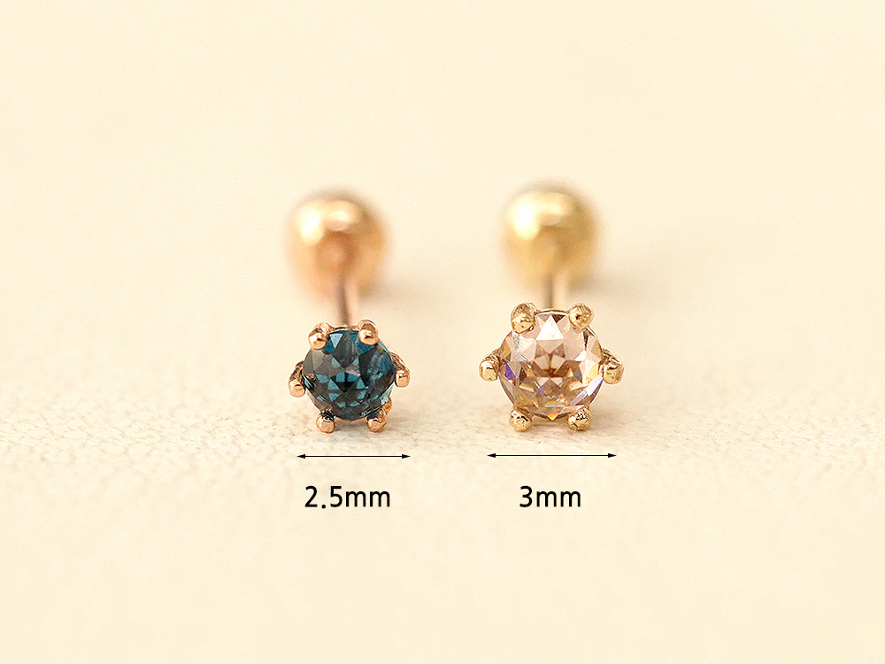 14K Gold Rose Cut Cubic Cartilage Earring 20G18G16G - Image 11