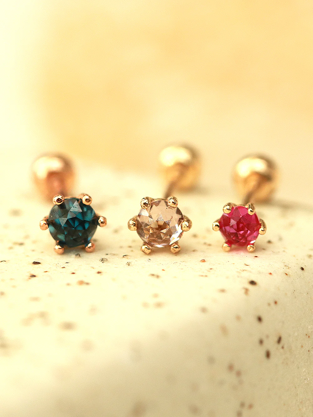 14K Gold Rose Cut Cubic Cartilage Earring 20G18G16G - Image 3