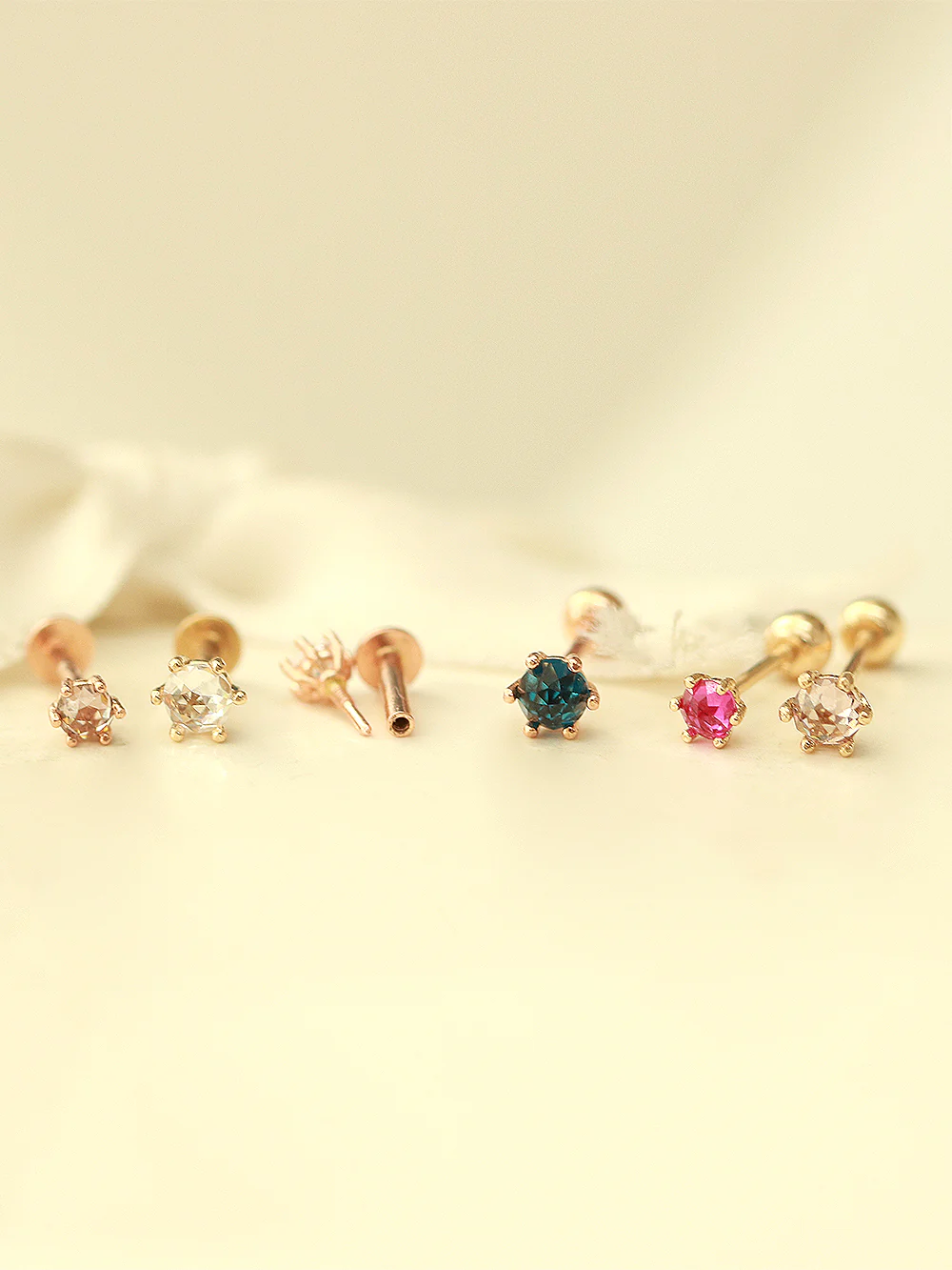 14K Gold Rose Cut Cubic Cartilage Earring 20G18G16G - Image 5