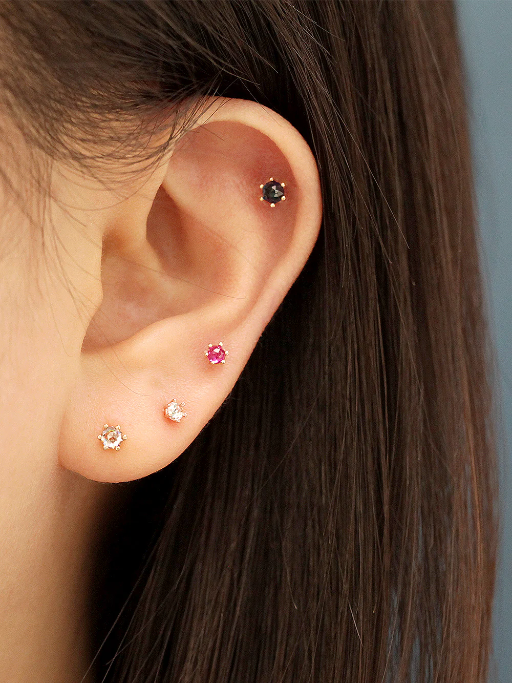 14K Gold Rose Cut Cubic Cartilage Earring 20G18G16G - Image 6