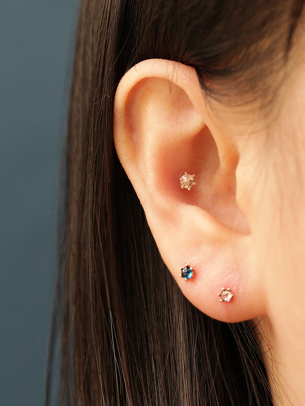 14K Gold Rose Cut Cubic Cartilage Earring 20G18G16G - Image 7