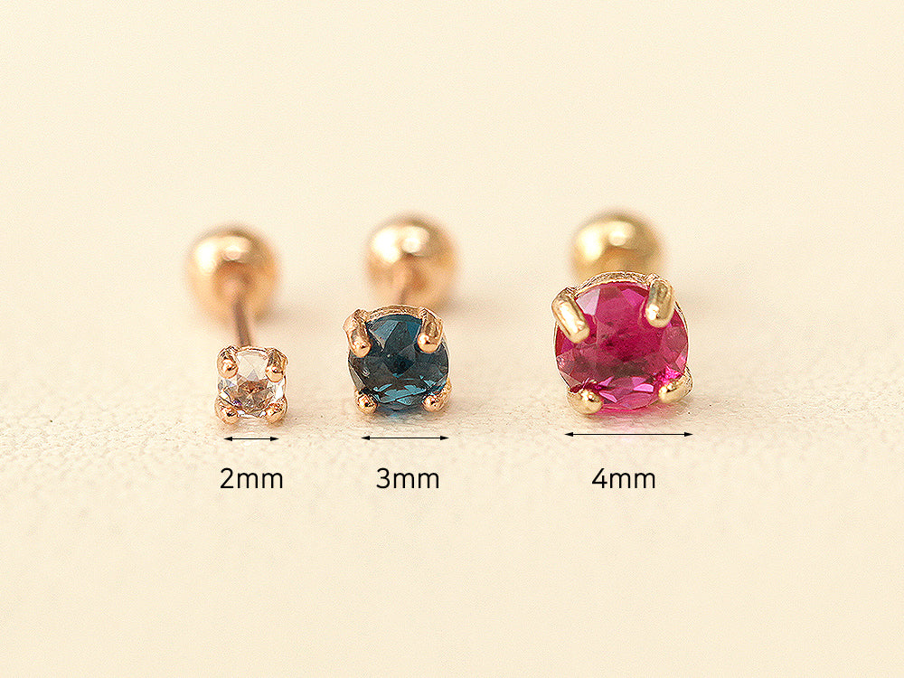 14K Gold Rose Cut Cubic 4 pronged Cartilage Earring 20G18G16G - Image 10