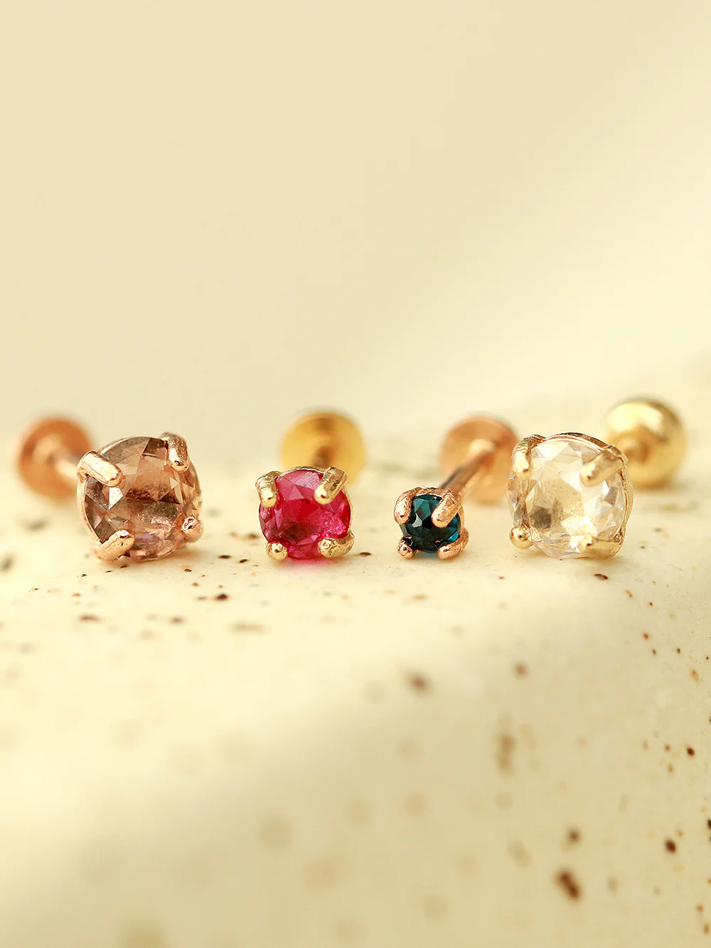 14K Gold Rose Cut Cubic 4 pronged Cartilage Earring 20G18G16G - Image 5