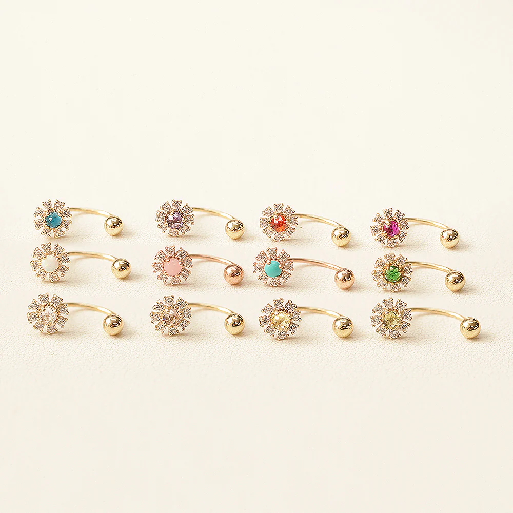 14K Gold Rose-Cut Daisy Curve Piercing 20G - Image 10