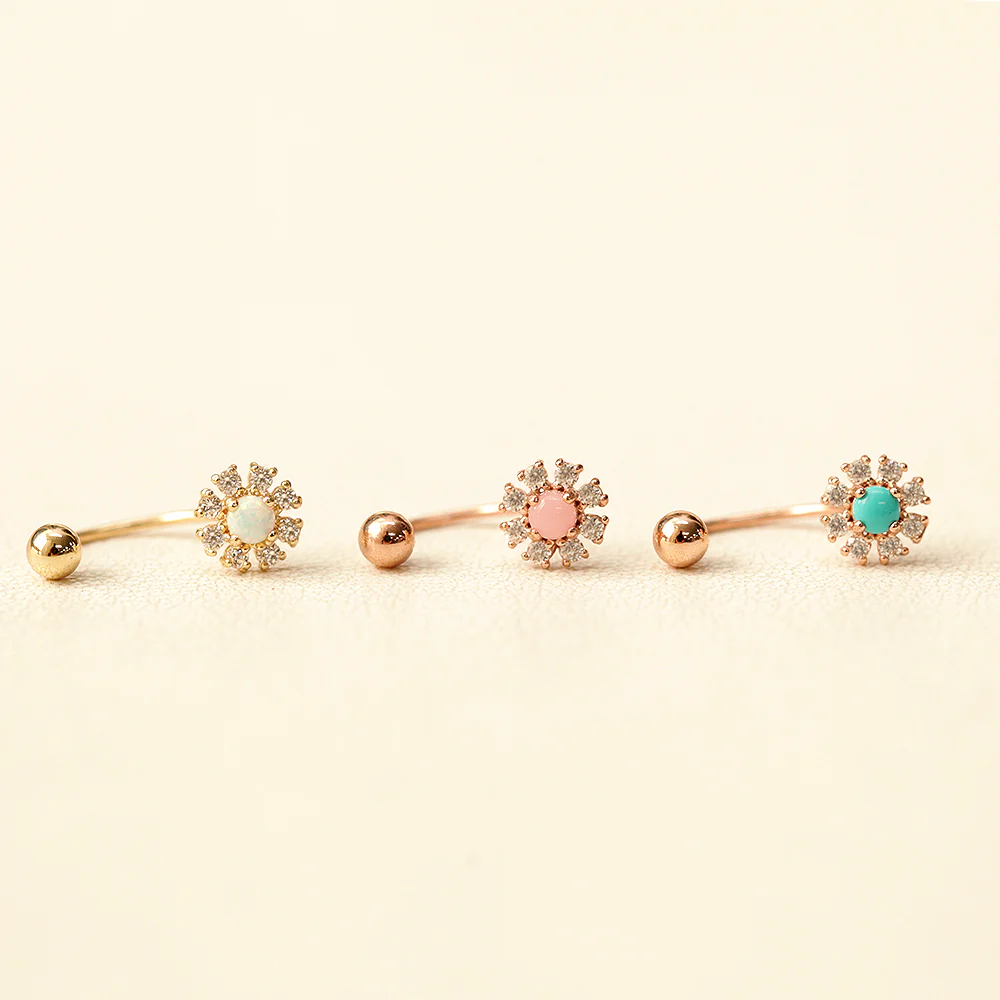 14K Gold Rose-Cut Daisy Curve Piercing 20G - Image 7