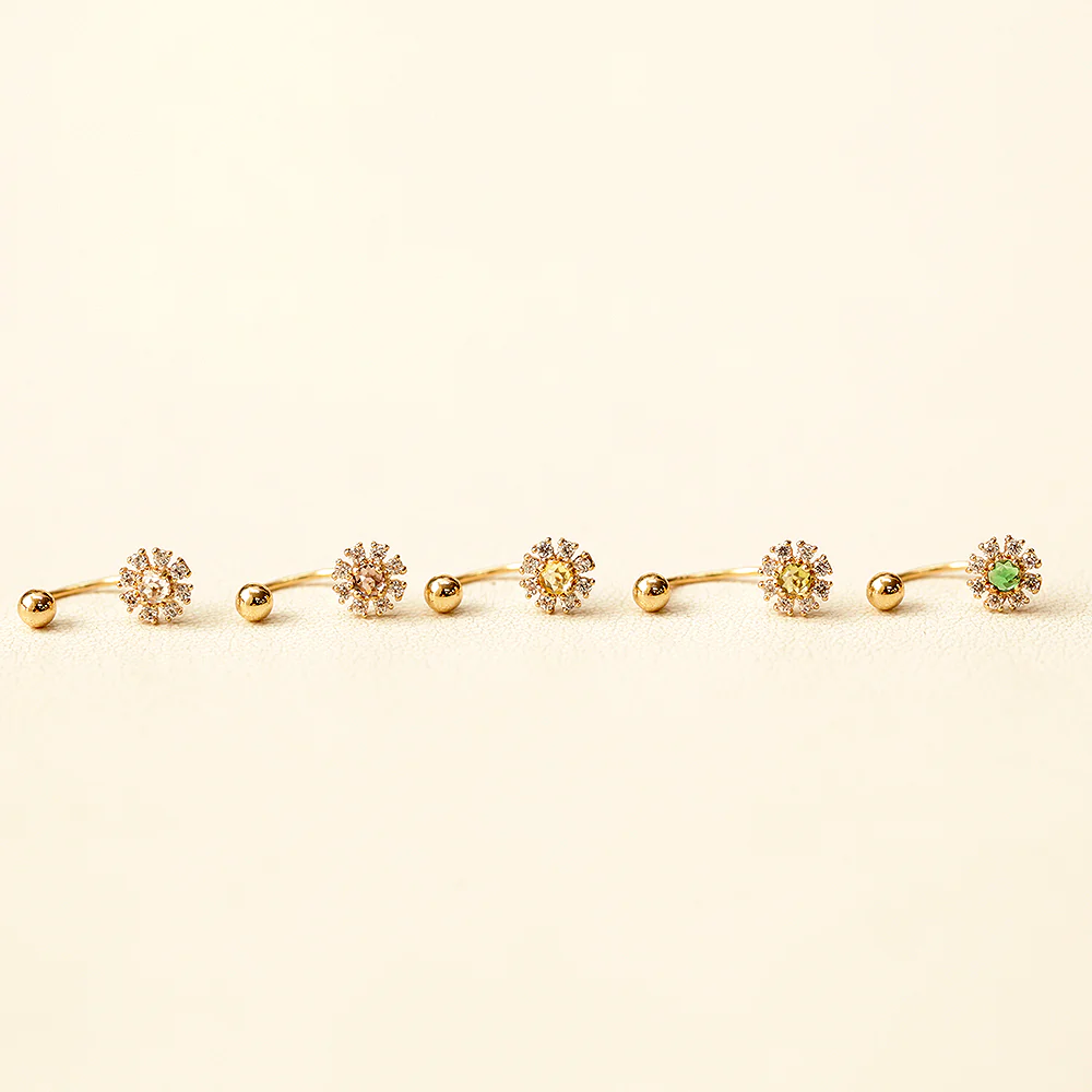 14K Gold Rose-Cut Daisy Curve Piercing 20G - Image 8